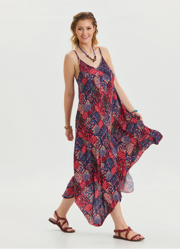 Adjustable Straps Asymmetric Cut Women's Long Dress 4658